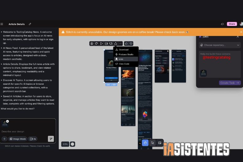 Google trabaja en el Modo Interactivo para el Agente de Diseño Stitch