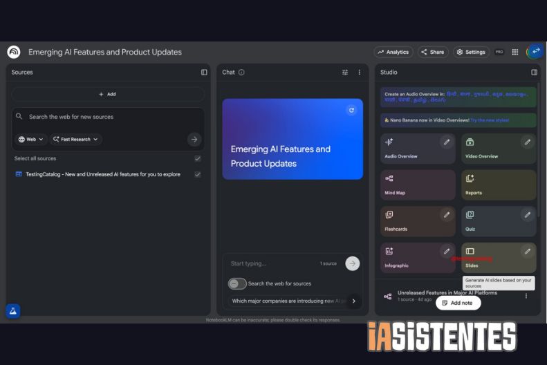 Google trabaja en una nueva función de generación de presentaciones para Notebook LM