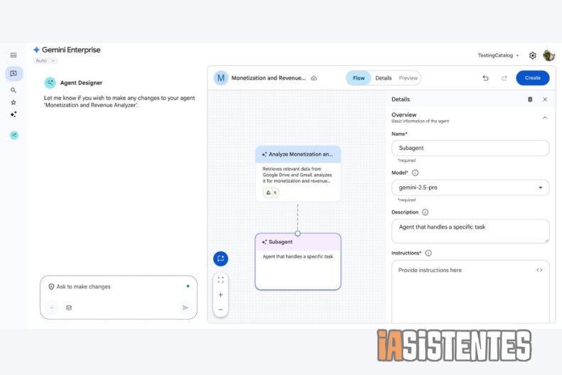 Primer vistazo Nueva Gemini Enterprise con el Creador de Agentes